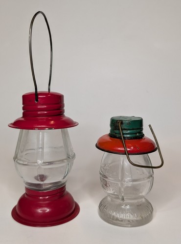 2 Victory Glass Candy Containers Novelty Lanterns Vintage Lot Railroad - Afbeelding 5 van 6
