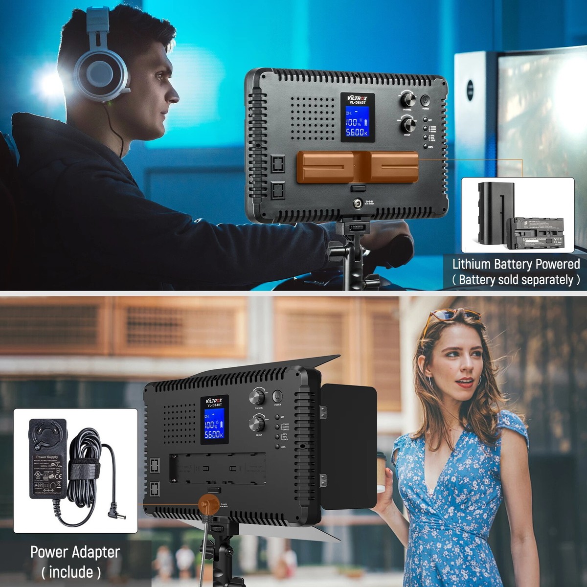 VILTROX VL-D640T Video LED Light Panel Lamp 3300K-5600K Wireless