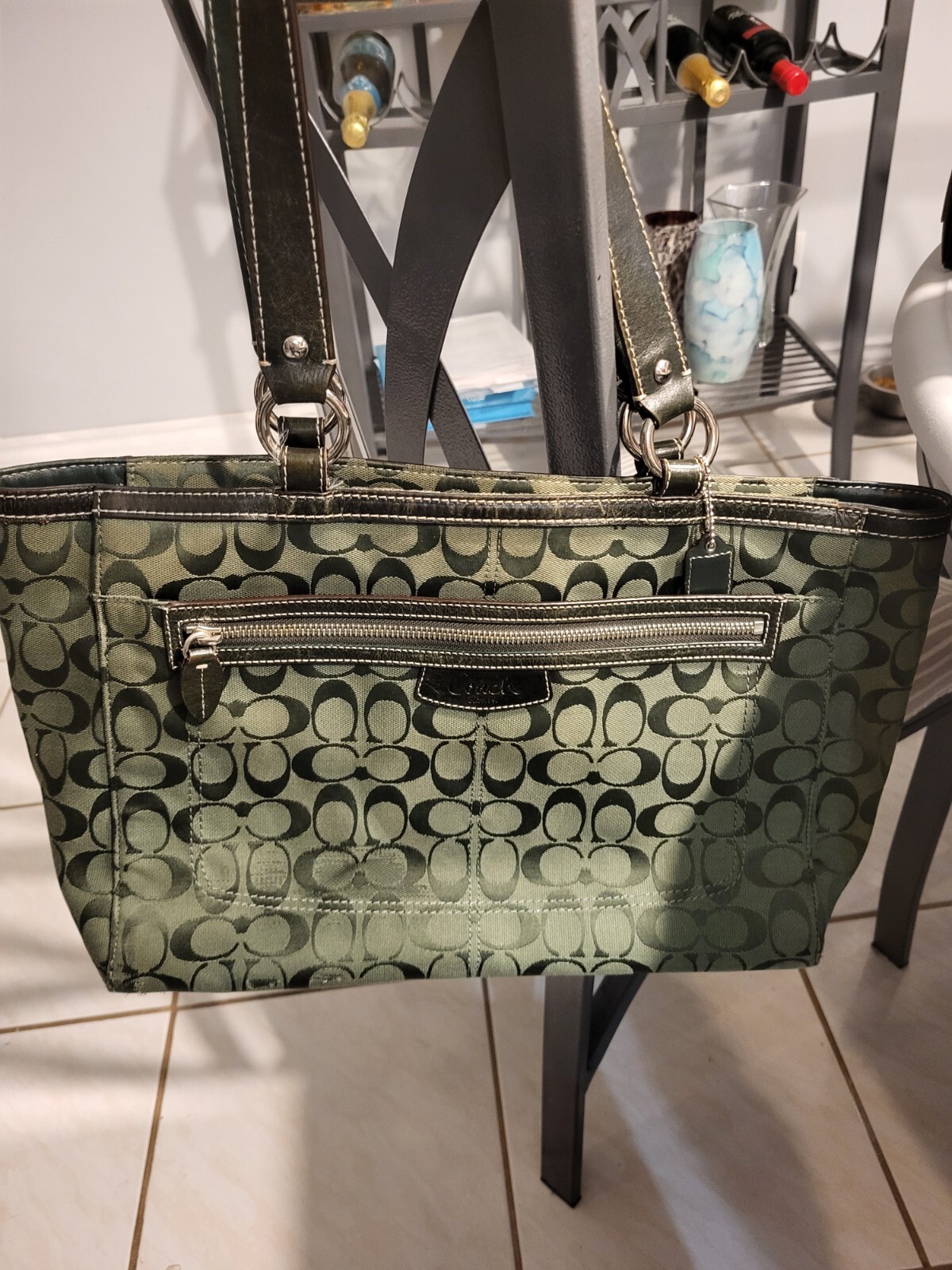 Coach Tote Bag Hunter Green Canvas Gem