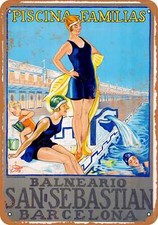 METAL SIGN - 1932 Family Swimming Pool Barcelona Spain -- Vintage Look