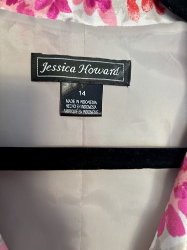 Jessica Howard Gray Pink Floral Dress 14 Sleeveles Belted Fit And Flare V Neck - Picture 3 of 17