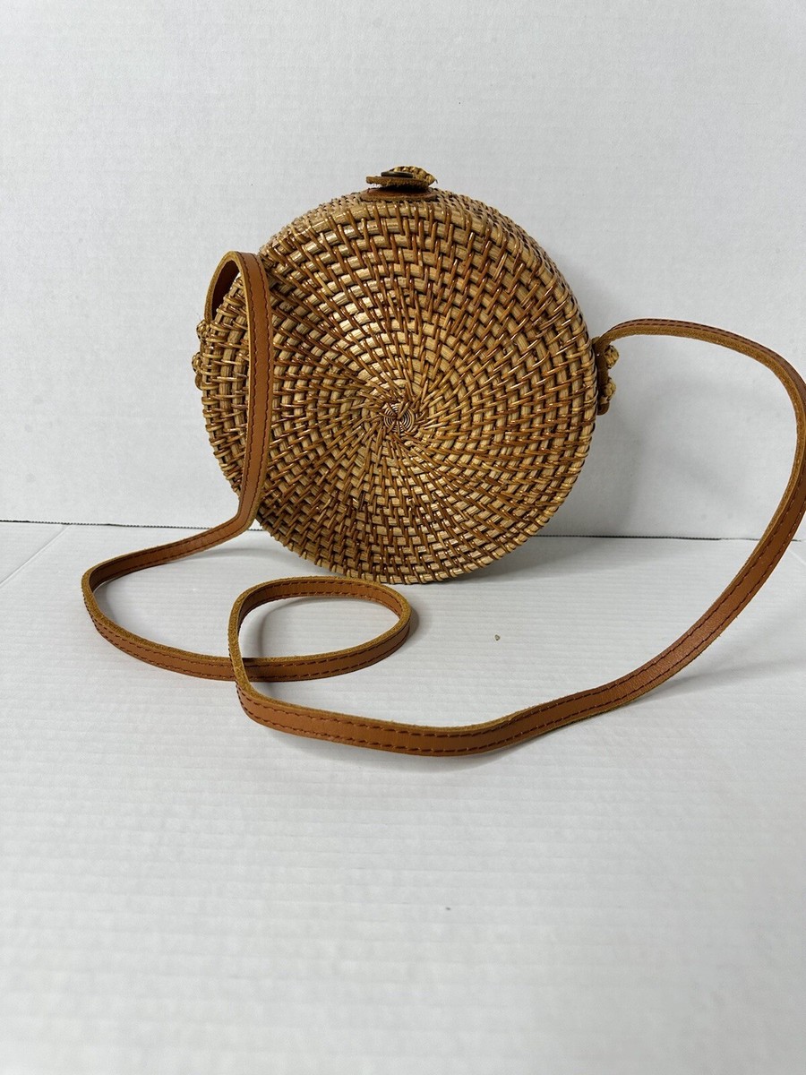 Rattan Straw Woven Circular Round Shoulder Crossbody Strap Bag Handbag 8