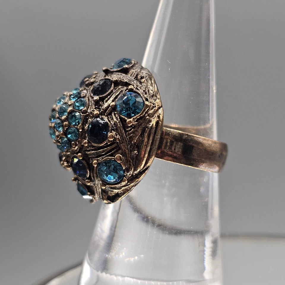 Anillo Cúpula Chicos Tonos Latón Estrás Azul Puño Talla 7 Foto 4 de 4