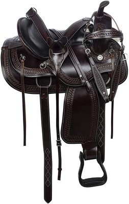 Western Endurance Horse Saddle Leather Trail Equestrian Riding Tack Saddle 14-18