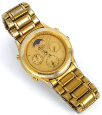 VTG BEAUTIFUL SEIKO MEN'S MOONPHASE 7T36 6A30 GOLD TONE WRISTWATCH W BOX NICE 