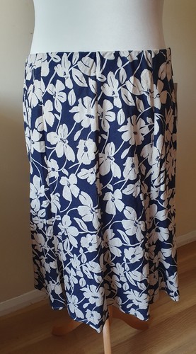 EWM Isle Garden Party Navy Cream Linen Blend Skirt Size 18