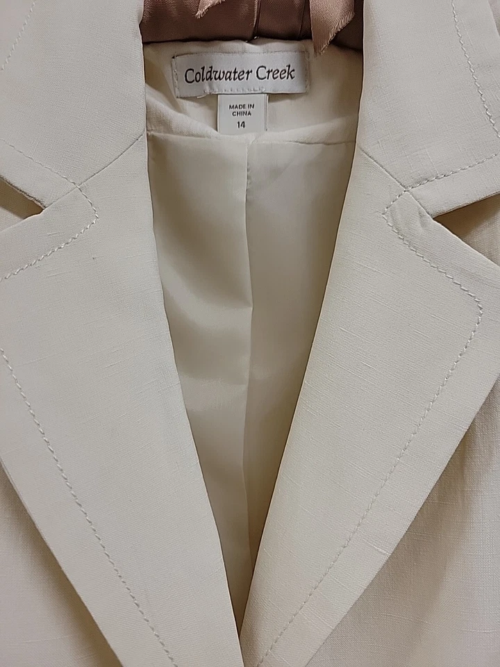 Blazer Chaqueta Forrada Nuevo con Etiquetas Talla 14 Coldwater Creek Off White, Crema Seda Mezcla Lino Foto 3 de 4