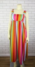 Show Me Your Mumu Fling Midi Dress sz L Multicolor Stripe Smocked Back Strap USA
