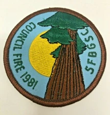 PATCH GSA Girl Scouts SFBGSC Council Fire 1981 Tree Moon Blue Brown