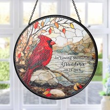 Personalized Cardinal Memorial Glass Suncatcher, Cardinal Bird Lover Gift Decor
