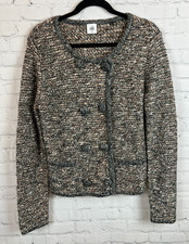 CABI beige gray melange knit boucle style cardigan sweater jacket blazer size M