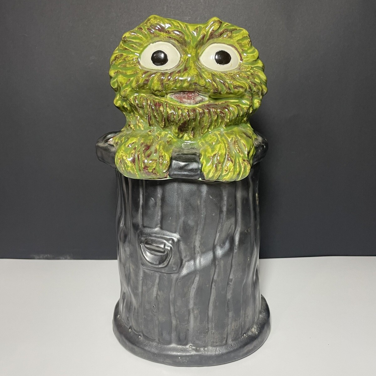 置物 cocohiroXL Vintage Sesame Street Cookie Jar Oscar The Grouch Ceramic 10.75