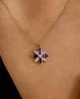 Gold Plated Lab Created Marquise Amethyst Women Flower Pendant Chain 14k Yellow