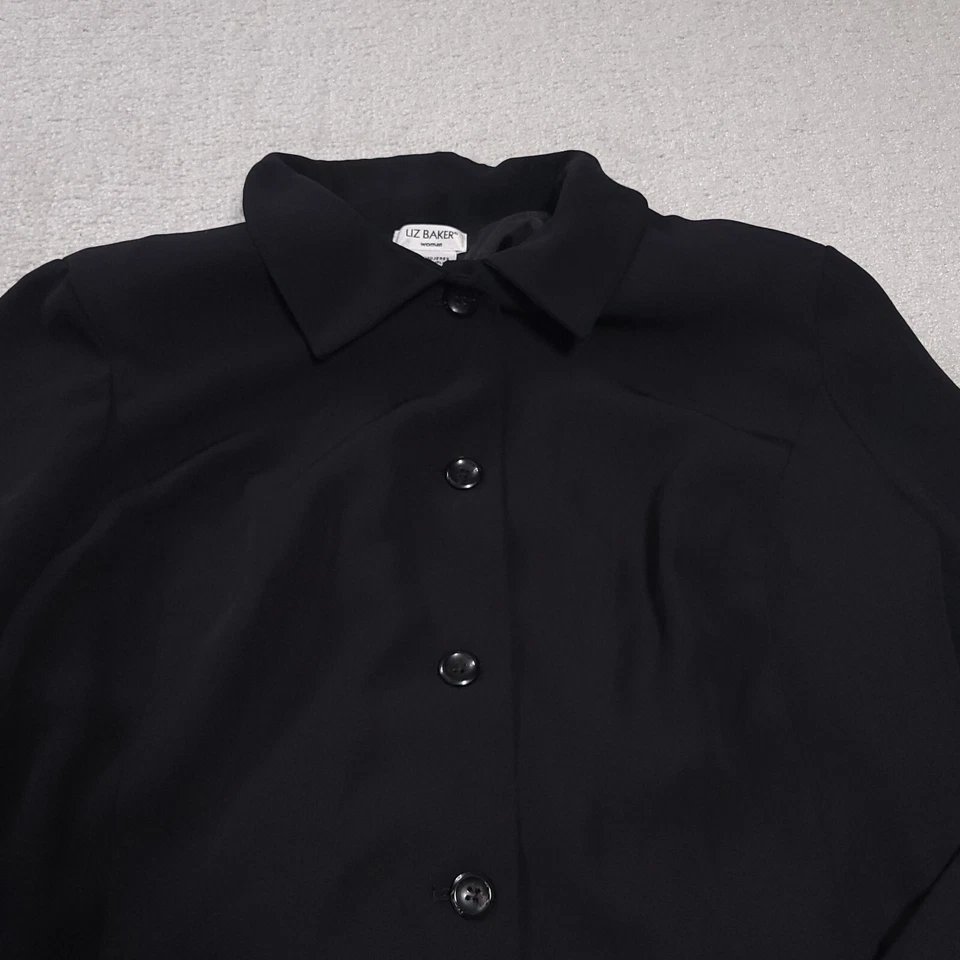 Camisa Blazer Liz Baker Abotonada Para Mujer 22W Plus Negra Almohadillas para el Hombro Manga Larga Foto 3 de 4