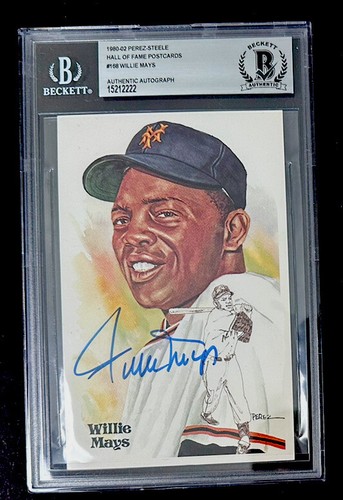1980's Perez-Steele HOF Postcard Willie Mays BGS AUTO Autographed BAS Giants WS