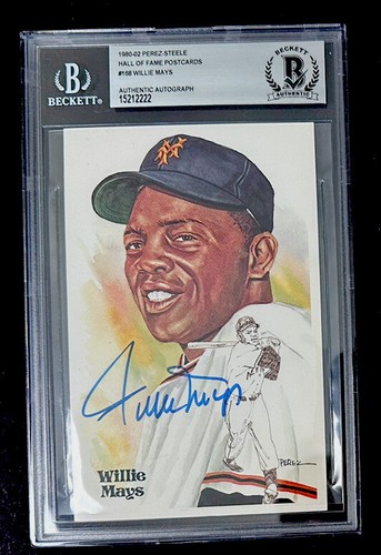 1980er Perez-Steele HOF Postkarte Willie Mays BGS AUTO handsigniert BAS Riesen WS - Bild 1 von 3