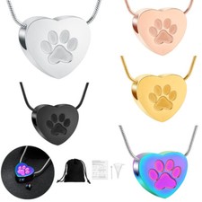 Heart Memorial Pendant Paw Print Cremation Urn Necklace For Pet Ashes Keepsake