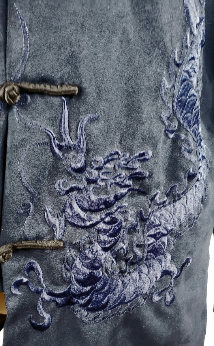 Beijiasi - Navy Blue Microfiber Mandarin Jacket - Heavy