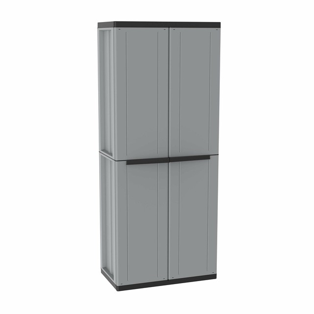 Storage Cupboard Plastic Cabinet Lockable 4 Shelves Garden Outdoor