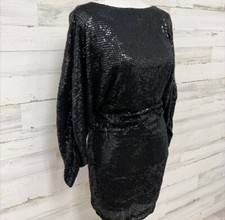 Parker Black Sequin Open V Back Silk Cocktail NYE Party Formal Dress XS