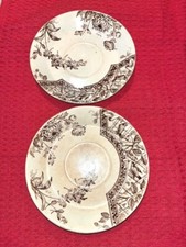 2 antichi piattini modello "Trellis" marrone/bianco transferware Wedgwood
