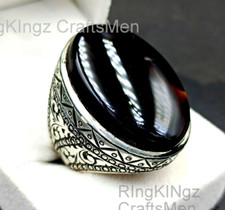 Dark Red Aqeeq Mens Ring 925 Sterling Silver Natural Gemstone Agate Mens Ring