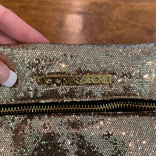 Victorias Secret Gold Glitter Bling Fold Over Zip Evening Bag Clutch Purse New - Picture 4 of 11