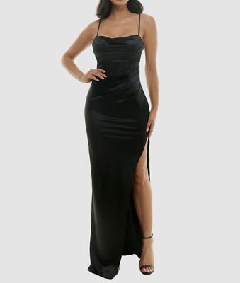 Emerald Sundae Women's Junior's Black Satin Cowl Neck Sleeveless Dress Size  XS | eBay