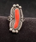 Vintage Navajo coral & sterling silver ring size 6.75"