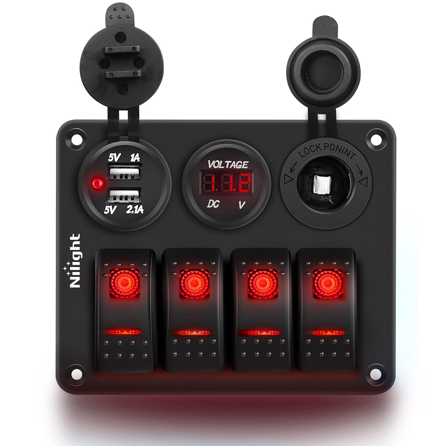 Nilight 4 Gang Rocker Switch Panel with USB Charger Voltmete