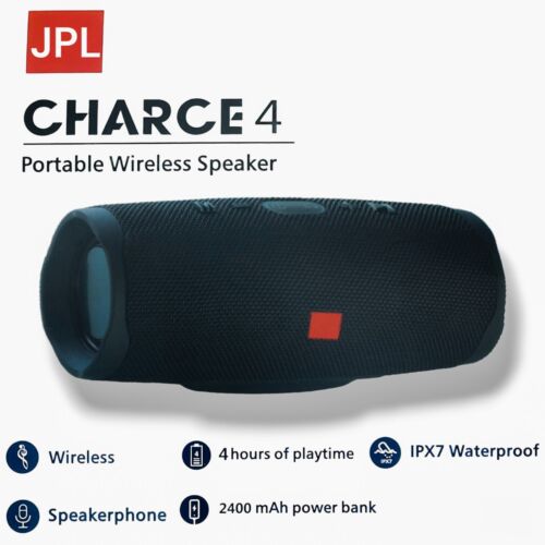 JPL Charge 4 Wireless Portable Speaker - Black Aux FM Bluetooth Card Stereo NEW - Photo 1/5