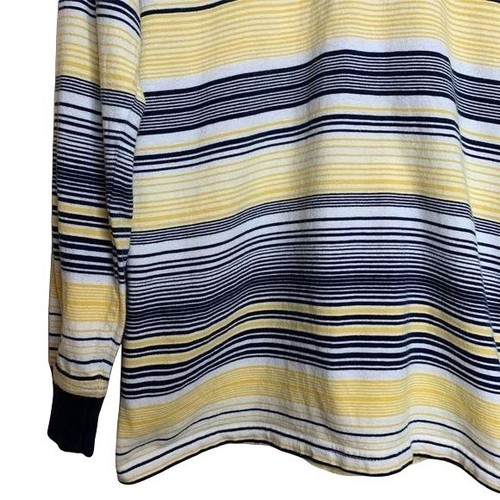 Polo Tommy Hilfiger manica lunga blu navy righe gialle ragazzo taglia large - Foto 3 di 7