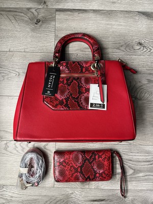 LA TERRE FASHION Vegan Red Bag Purse with Red pattern Wallet NEW
