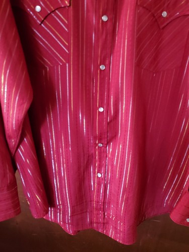 Vtg Western Ely Cattleman Red Gold & Silver Metallic Stripe Pearl Snap XL , NICE - Picture 7 of 11
