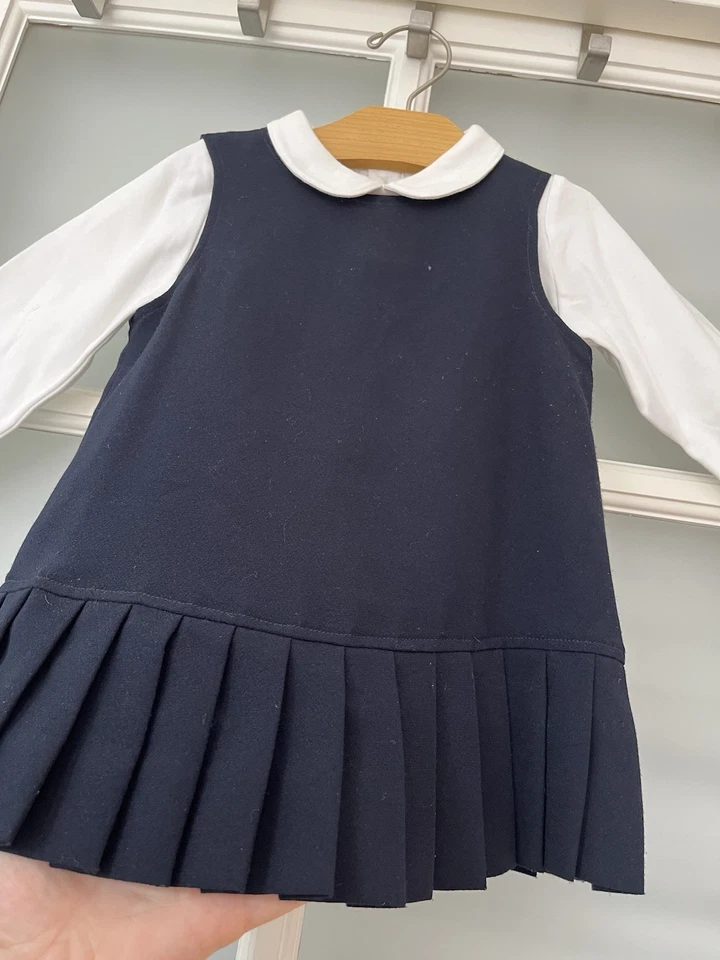 Bonpoint темно-джемпер платье со складками школьница 2 боди классический опрятный 2a 2T - Изображение 3 из 4