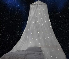 XL Luminous Neon Star Dome Hanging Mosquito Net Round Bed Canopy for Kids room