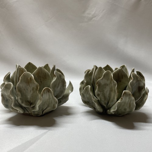 Hellgrün Keramik Blume Teelichthalter 2er Set Mittelgroß - Bild 4 von 24