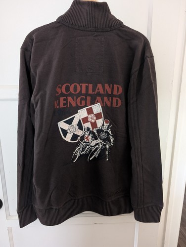 Mens Vintage Steel cotton Full Zip Sweater Racing Motor Cycling England Scotland