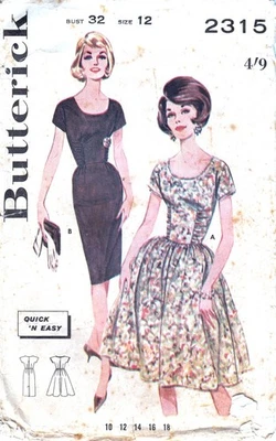 Butterick 2315 rare vintage 60s pattern size 12 dress with shirred detail - image 1 of 2