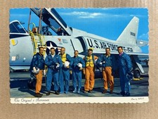 Postcard NASA Space Original 7 Astronauts John Glenn Air Force Military Plane