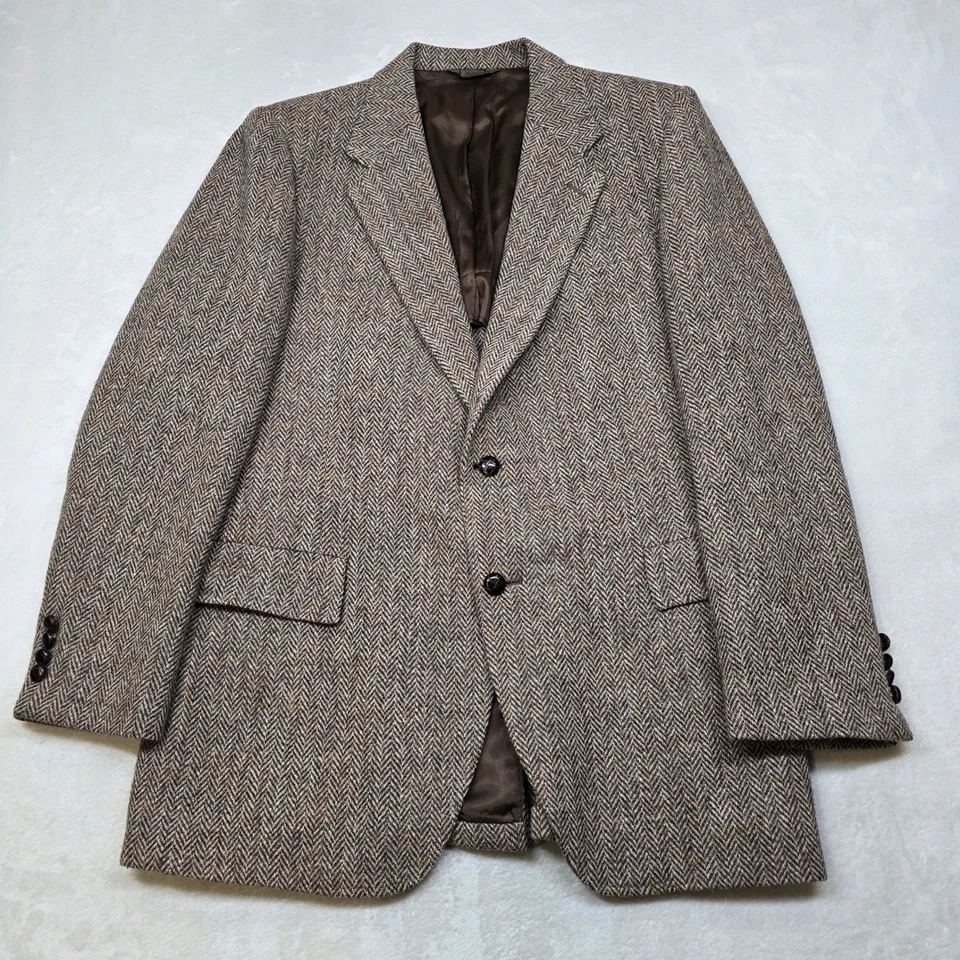Jaqueta blazer Harris Tweed Kupp esporte masculina 42R grande marrom lã espinha de peixe - Imagem 2 de 4