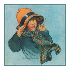 Young Girl Autumn Winds Jessie Willcox Smith  Counted Cross Stitch Pattern