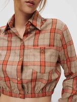 Maje Damen Hemd Bluse Kurz Cropped Seide Orange Kariert Gr. 40 L