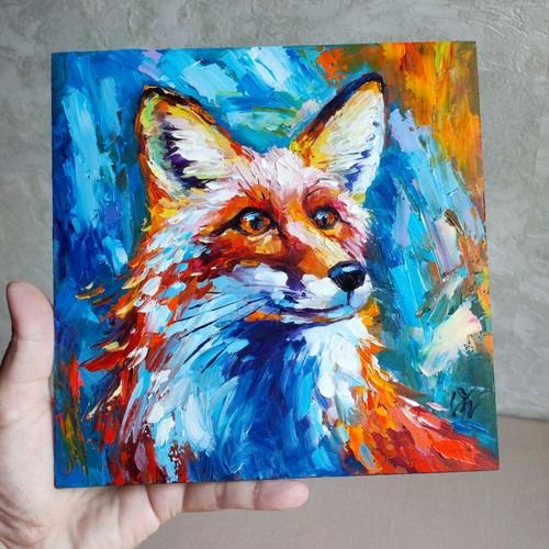 original oil painting Red Fox portrait artwork Wild animals wall art 8*8 inch - Picture 6 of 12