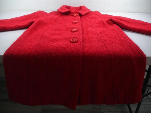 Women's XL Vtg 1960's Red Heavy Nubby Wool Swing Coat Union Made USA Loop Collar - Picture 6 of 13