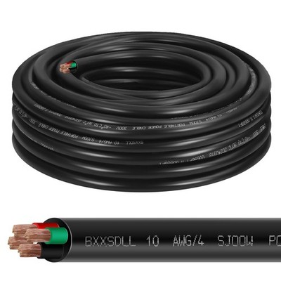 25FT 10/4 SJOOW 300V Wire, 10 AWG 4 Conductor 25FT Portable Power Cable 300V ...