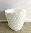 FIRE KING White Milk Glass Hobnail Planter 5 3/4"x 5-1/2 in. Bowl Vase Vintage