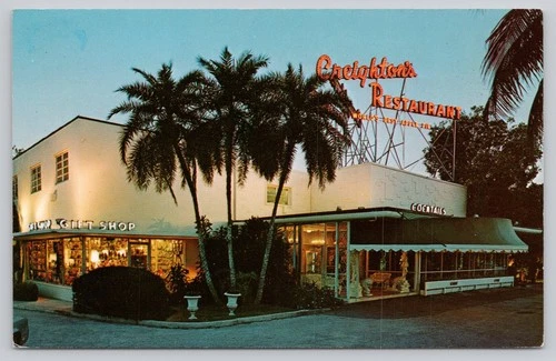 Creighton's Restaurant Fort Lauderdale FL Neon Sign Vintage Postcard Tom Neel