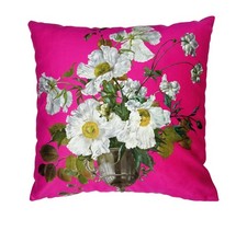 Vintage White Floral Bouquet on Pink Background Throw Pillow Cover, 18x18 Inc...