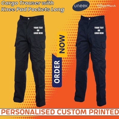 Uneek UC904 Cargo Arbeitshose individuell bedruckt Text Logo Kniepolstertaschen Hose
